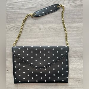 J.CREW BLACK GENUINE LEATHER POLKA DOT CHAIN ENVELOP SHOULDER BAG HANDBAG PURSE